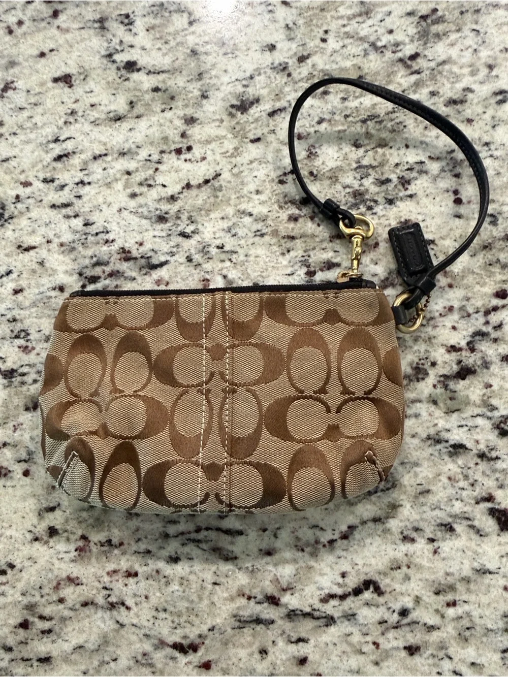 Y2K Coach Khaki Signature Canvas Wristlet with Black Leather Trim